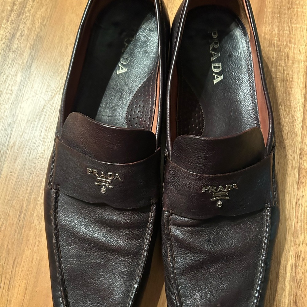 Prada Men's Dark Brown Leather Slip-Ons